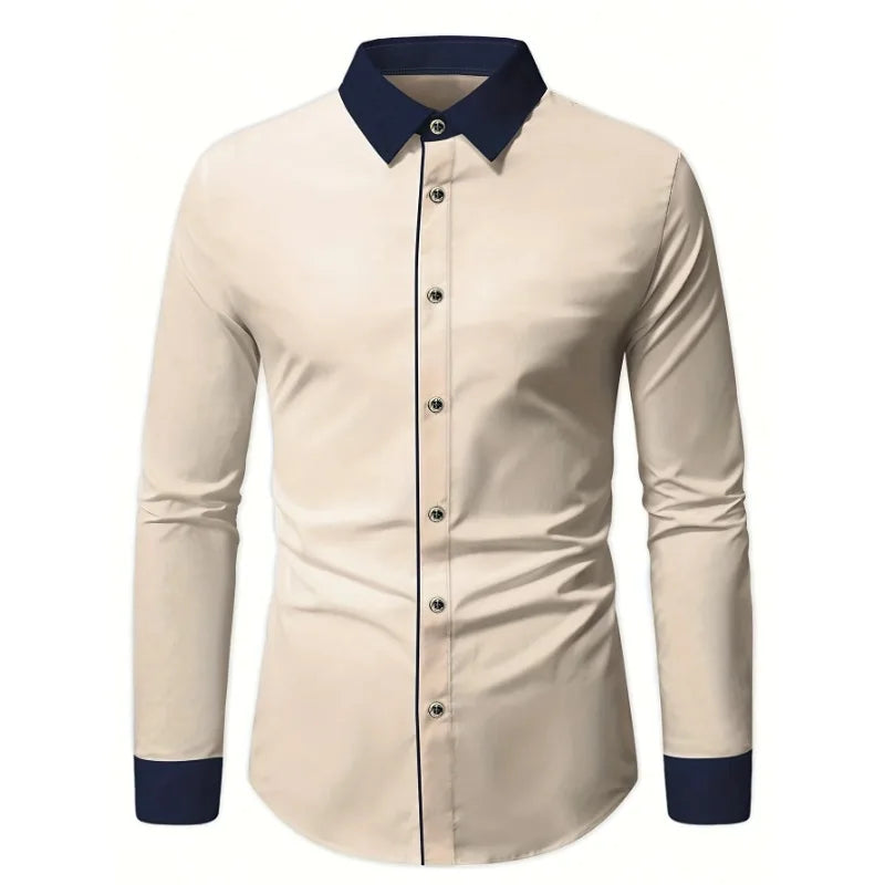 Khaki Patchwork Dress Shirt