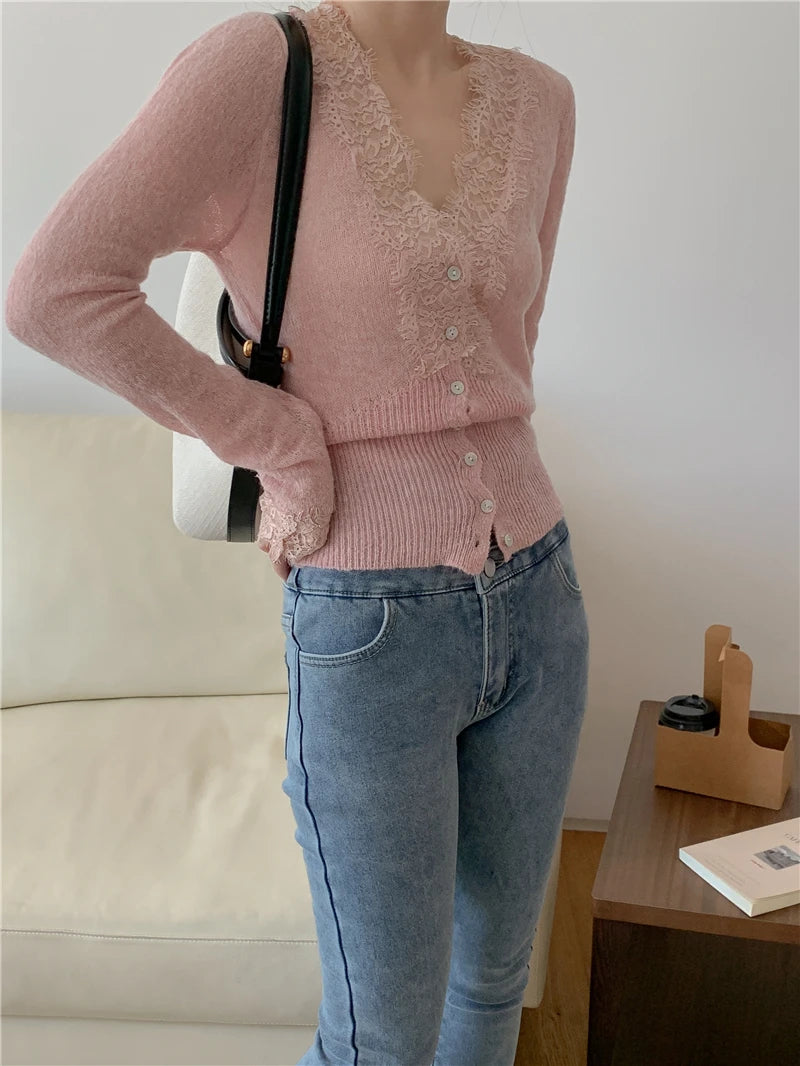 Elegant lace knit cardigan