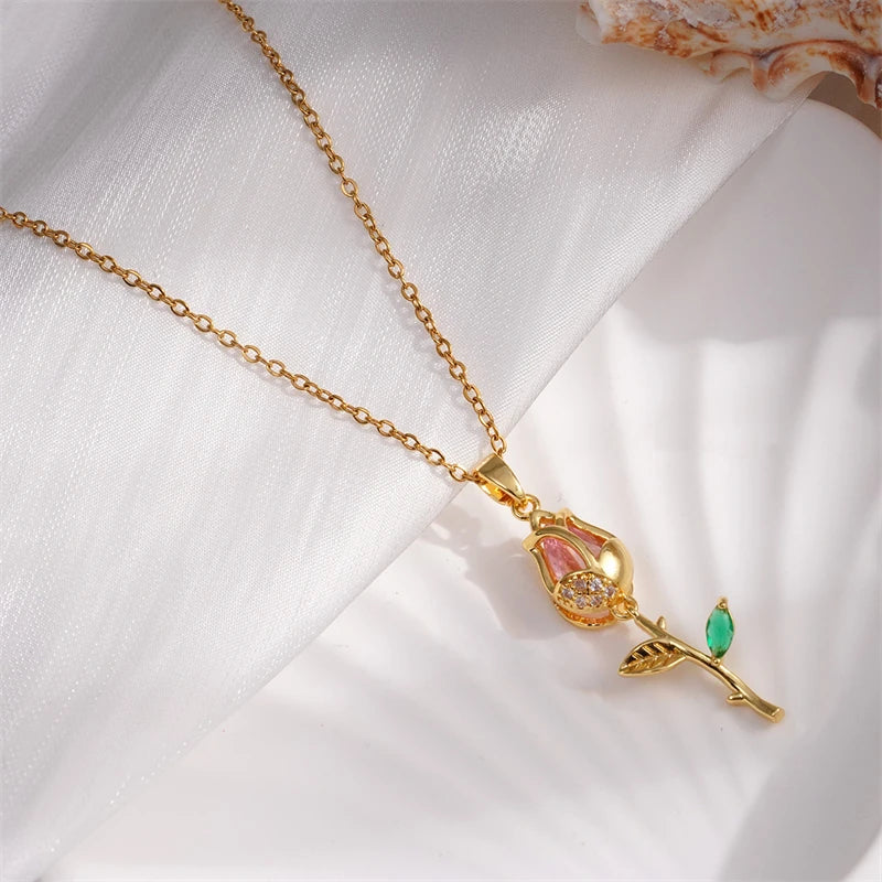 Tulip and Strawberry Pendant Necklace
