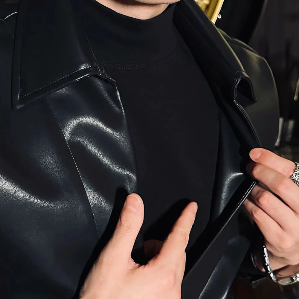 Long Sleeve Biker Style Leather Shirt