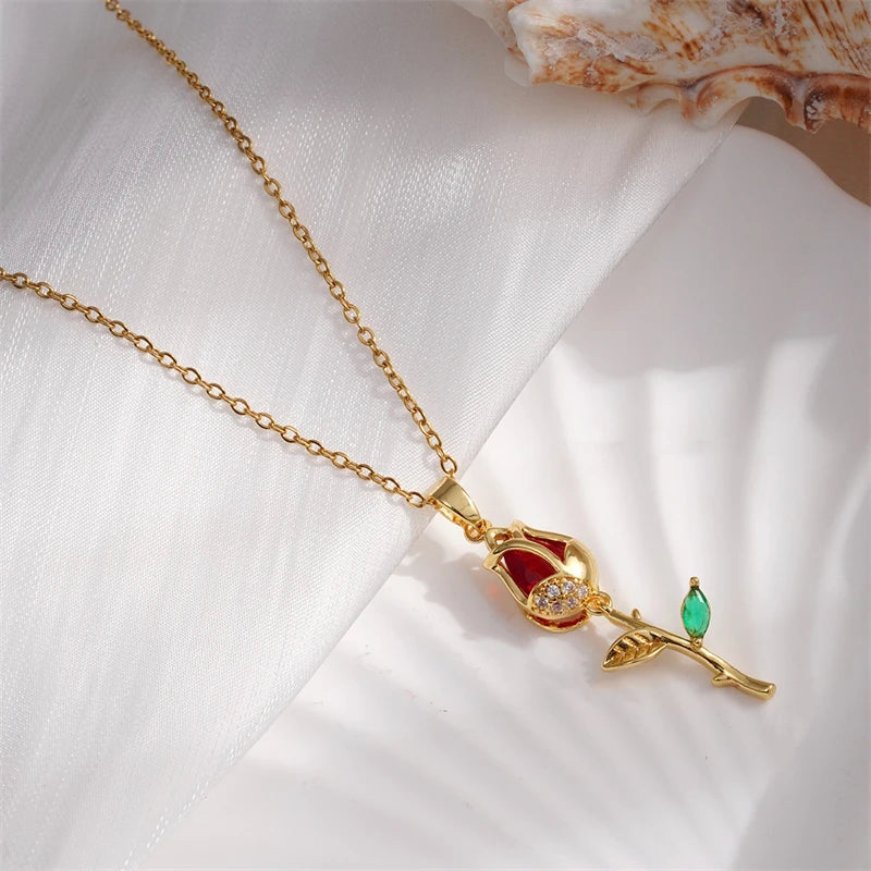 Tulip and Strawberry Pendant Necklace