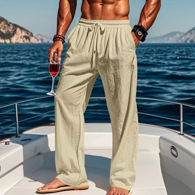 Hawaiian Style Cotton and Linen Trousers Spring and Summer
