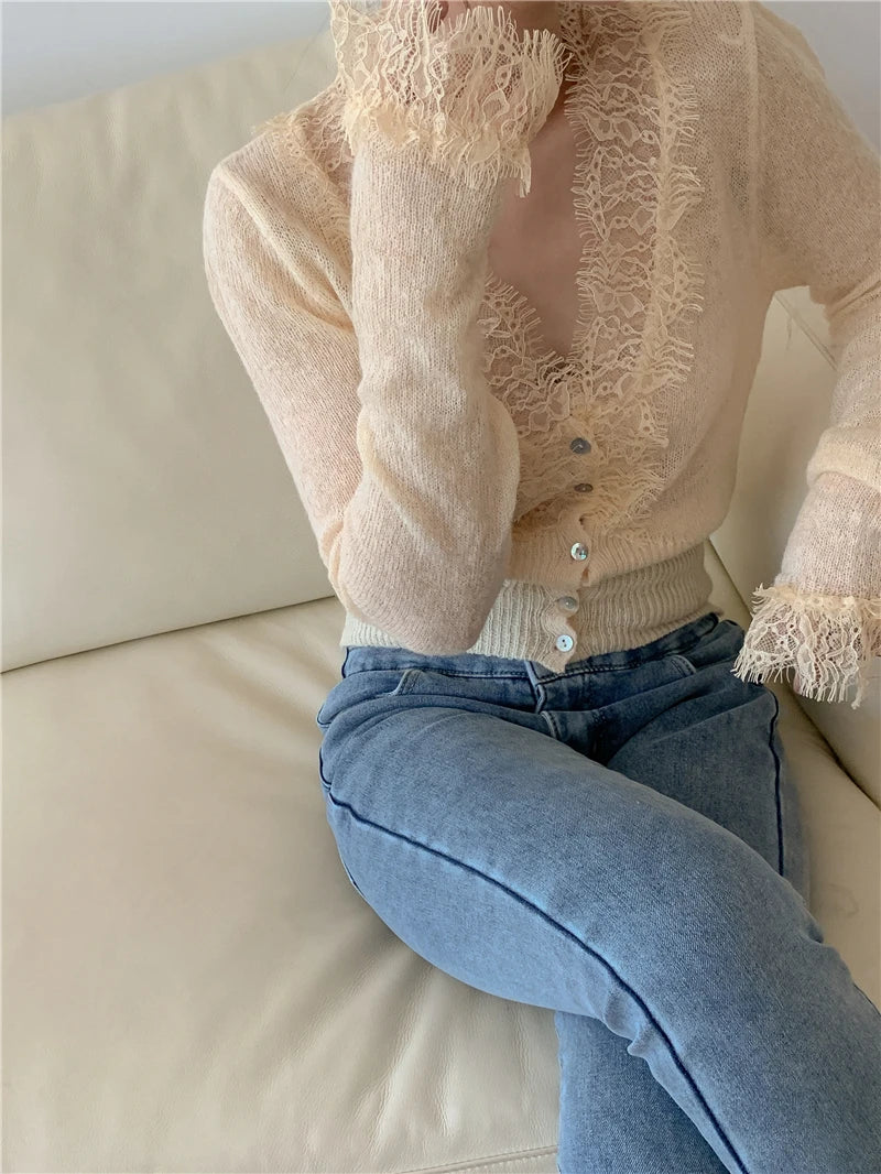 Elegant lace knit cardigan