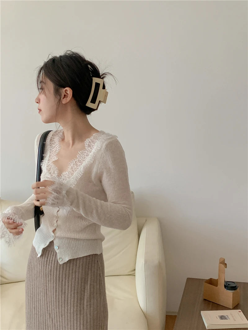 Elegant lace knit cardigan