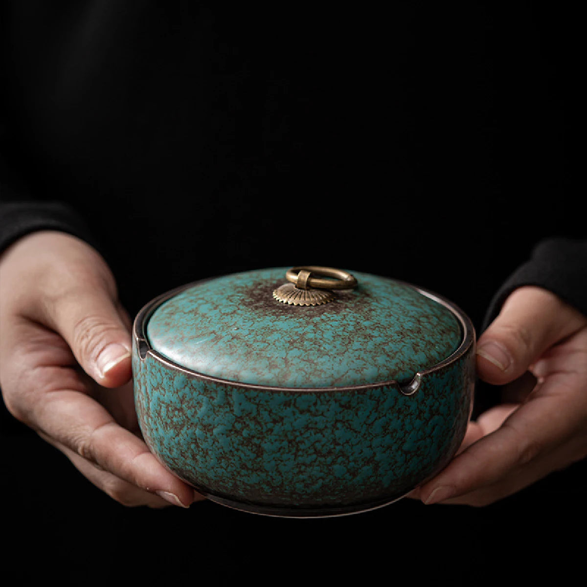 Green Ashtray with Retro Style Lid