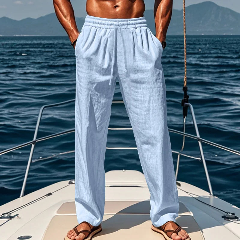 Hawaiian Style Cotton and Linen Trousers Spring and Summer