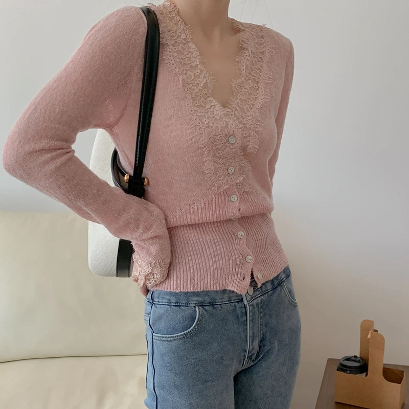 Elegant lace knit cardigan