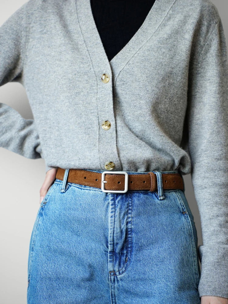 Suede Leather Belt with Metal Buckle