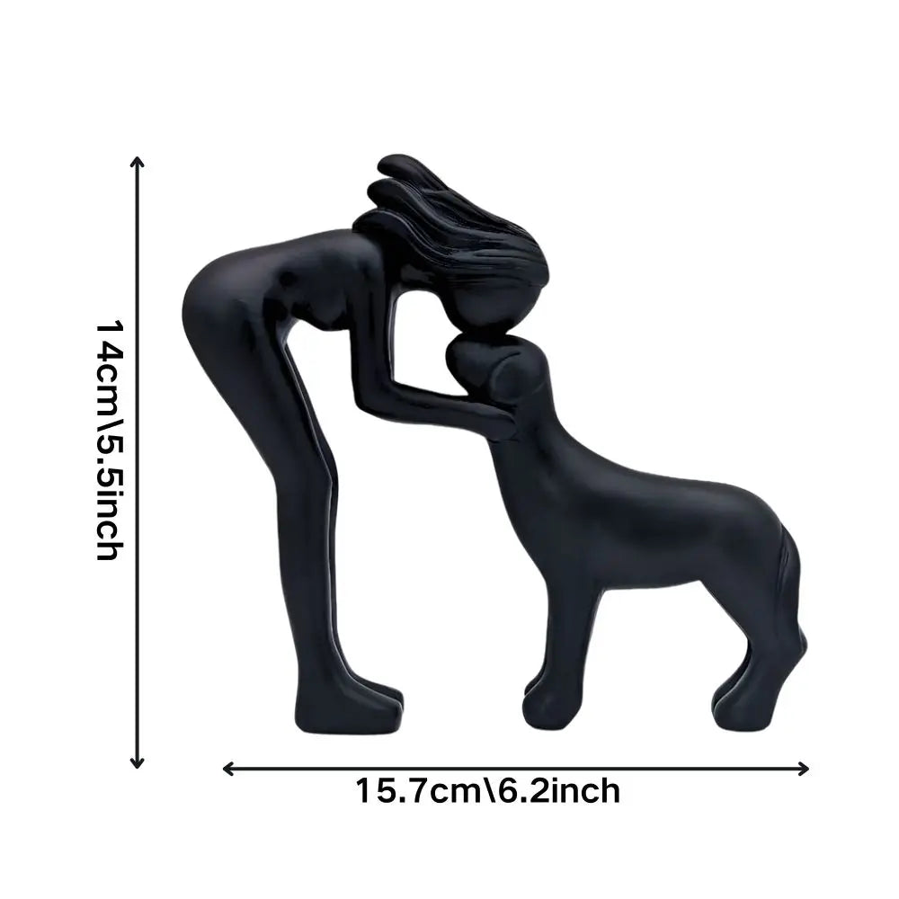 Resin statue friendship between girl and dog for home decoration