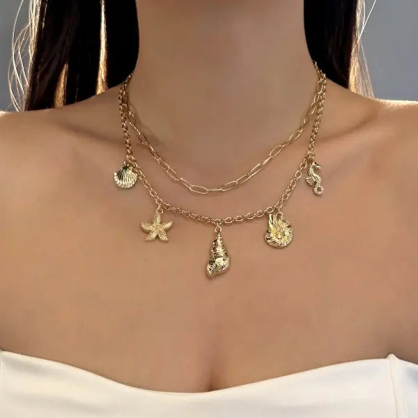 Turtle and Starfish Pendant Necklace