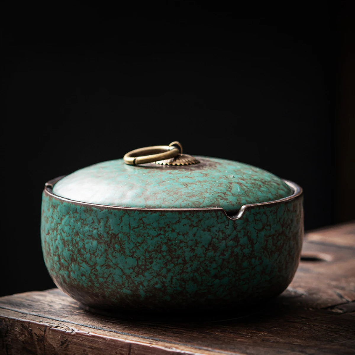 Green Ashtray with Retro Style Lid