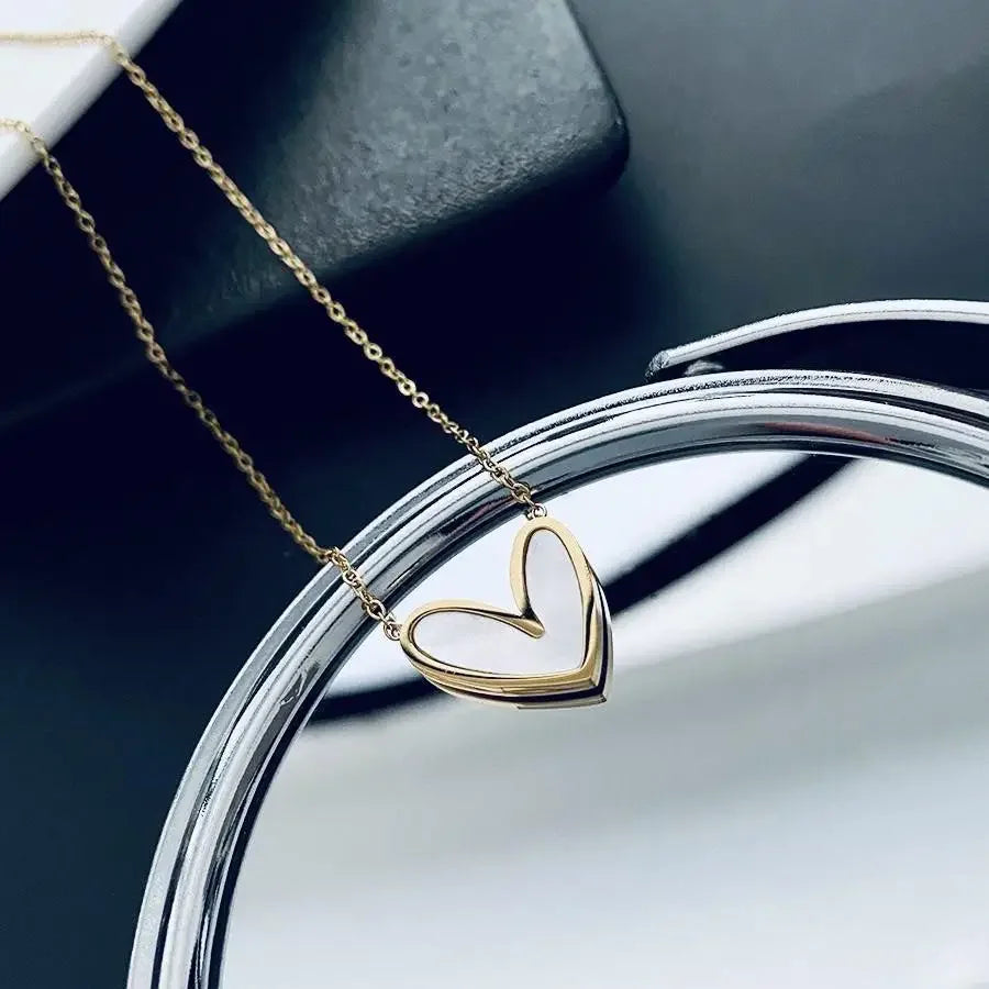 Korean Style Gold and Black Stainless Steel Heart Necklace