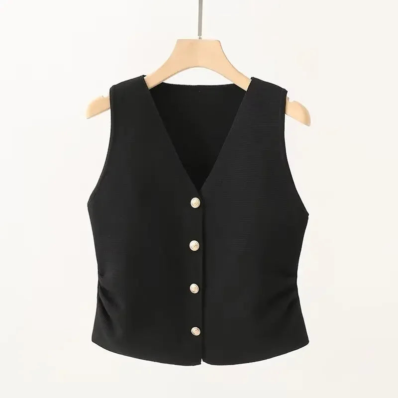 Knitted Vest with Gold Buttons