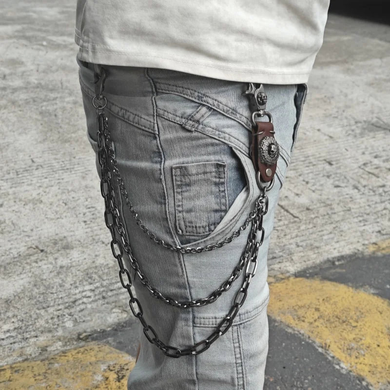 Multicolored Retro Punk Three Layers Pants Chain