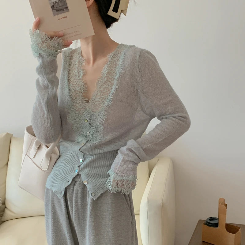Elegant lace knit cardigan