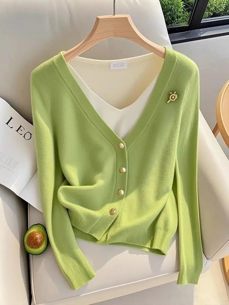 Women's faux knit cardigan with overlay shirt