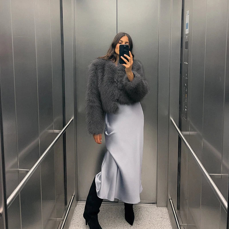 Gardient Luxury Faux Fur Coat