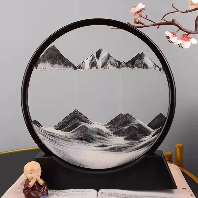 Round Glass Sculpture with Dynamic Landscape