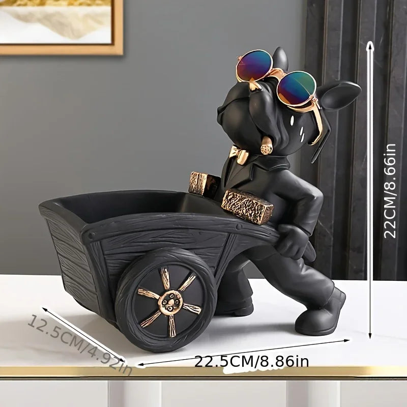 French Bulldog Statue with Wheelbarrow