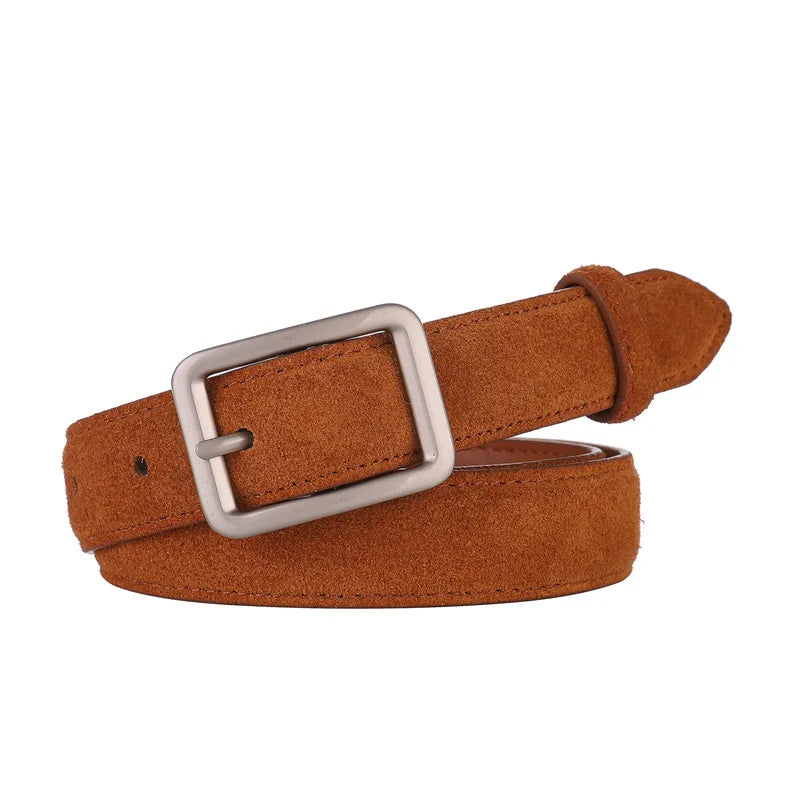 Suede Leather Belt with Metal Buckle