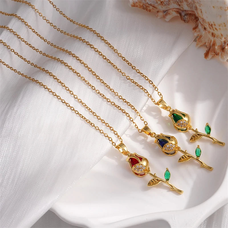 Tulip and Strawberry Pendant Necklace