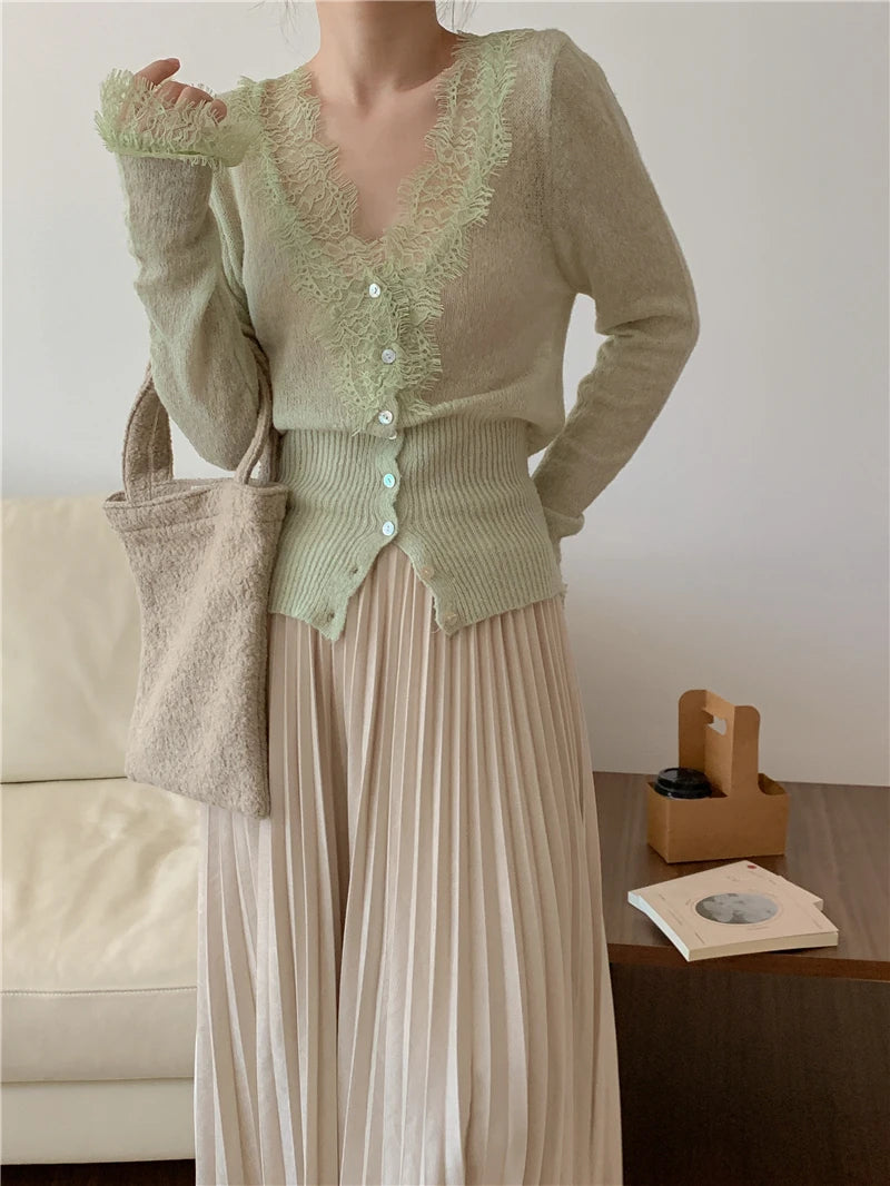 Elegant lace knit cardigan