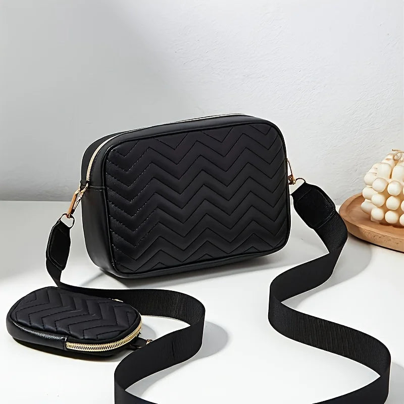 Casual Minimalist Square Shoulder Bag 2-in-1 Set with Mini Hanging Bag