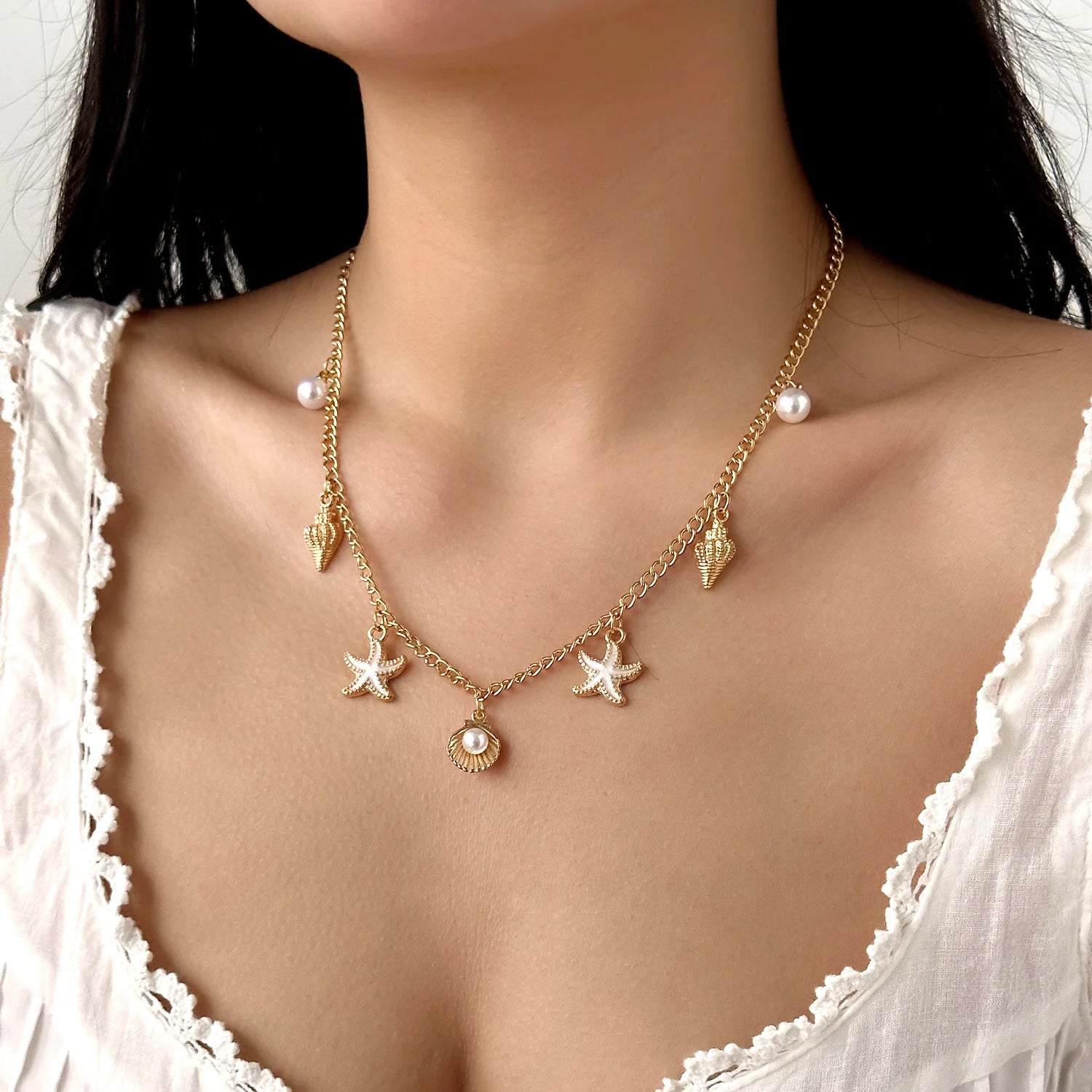 Turtle and Starfish Pendant Necklace