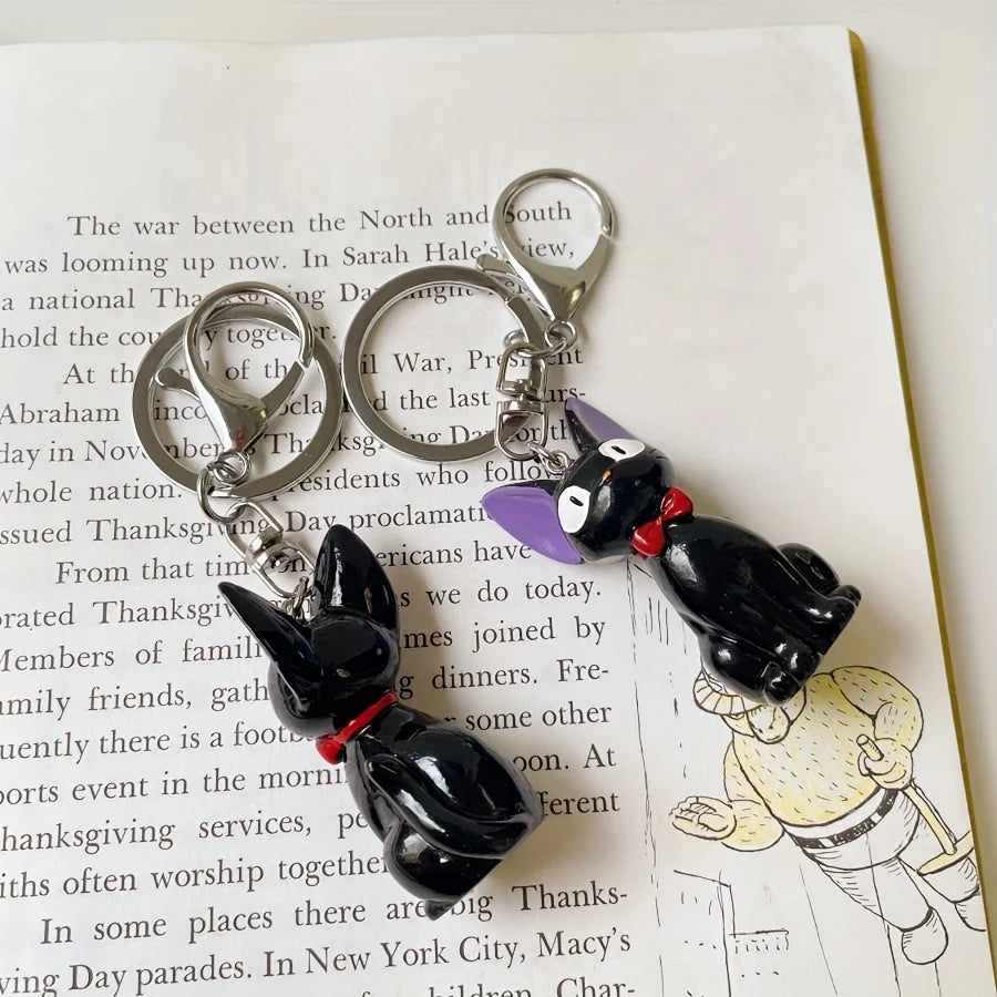Charming black cat keychain in stainless metal