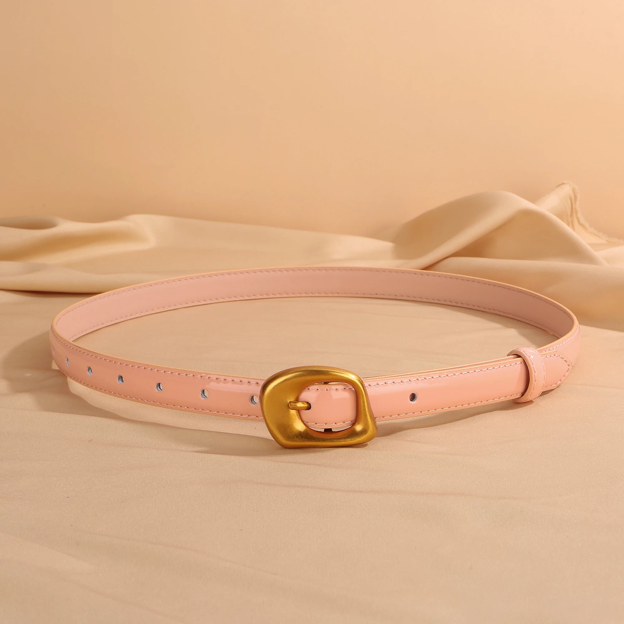 Thin Leather Belt with Retro Gold Buckle