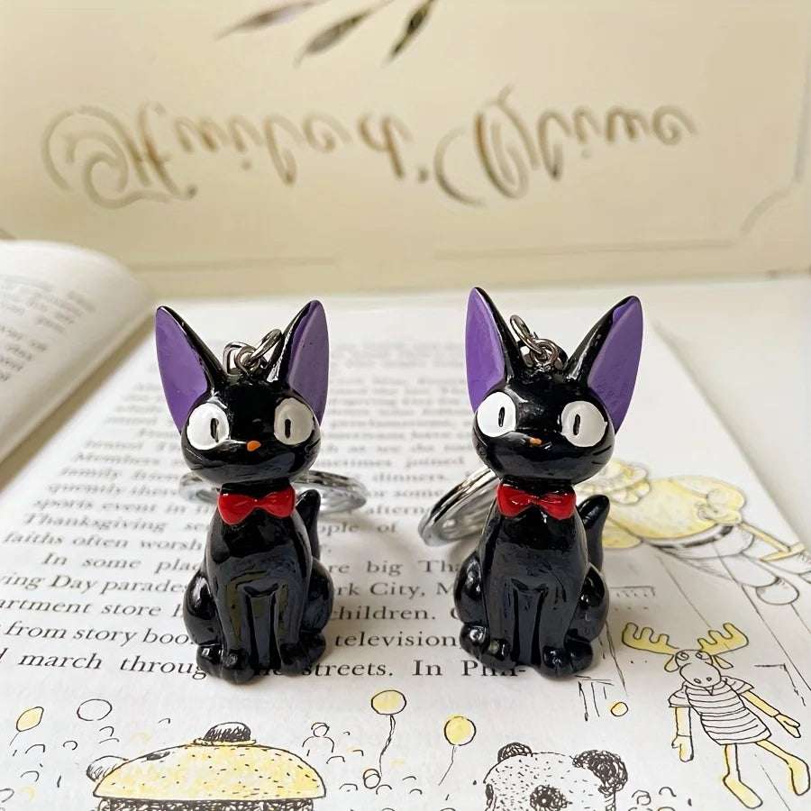 Charming black cat keychain in stainless metal