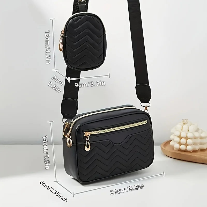 Casual Minimalist Square Shoulder Bag 2-in-1 Set with Mini Hanging Bag