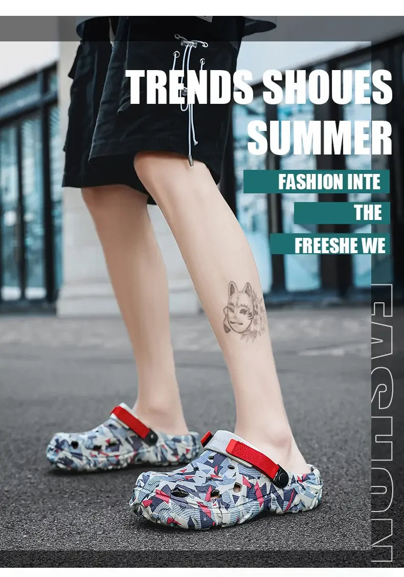 Casual sandals with camouflage design