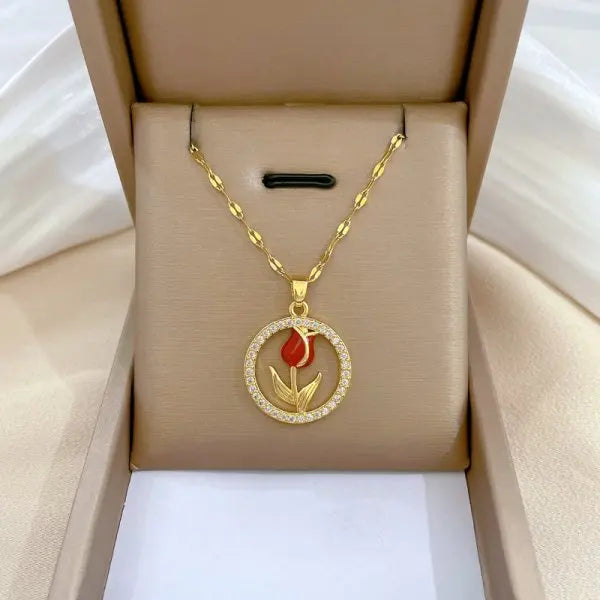 Tulip and Strawberry Pendant Necklace