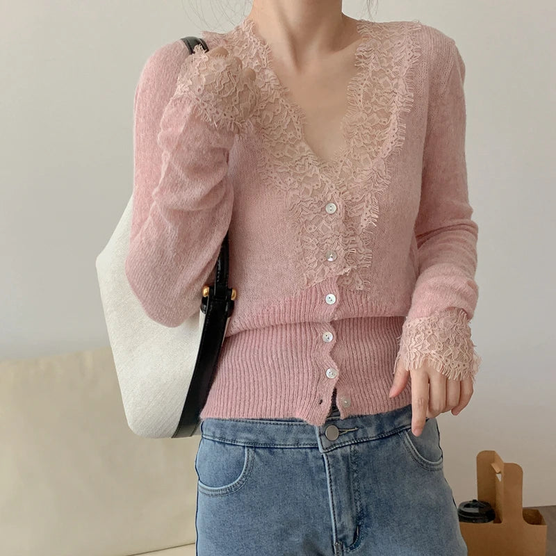 Elegant lace knit cardigan