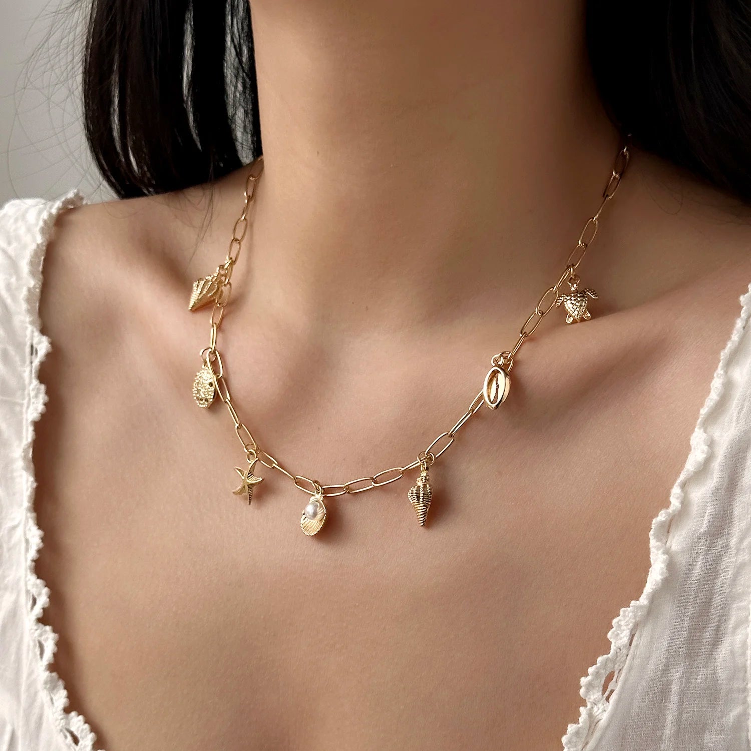 Turtle and Starfish Pendant Necklace