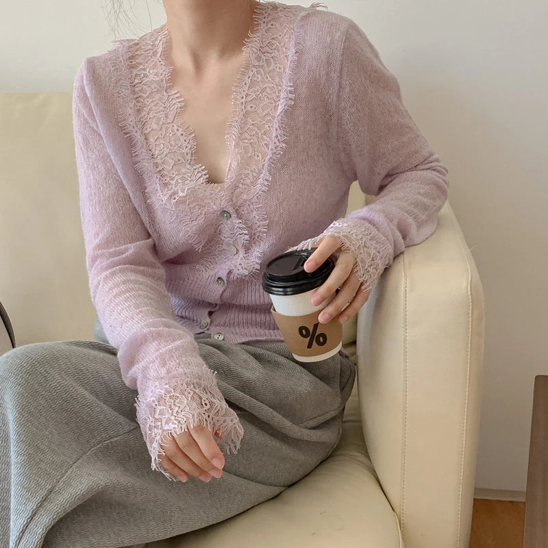 Elegant lace knit cardigan