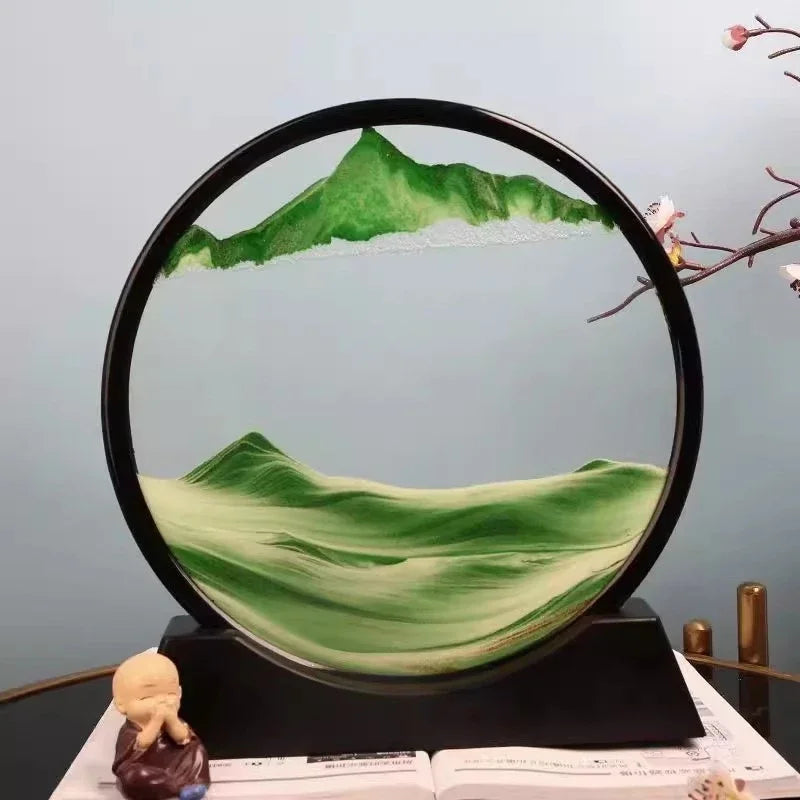 Round Glass Sculpture with Dynamic Landscape