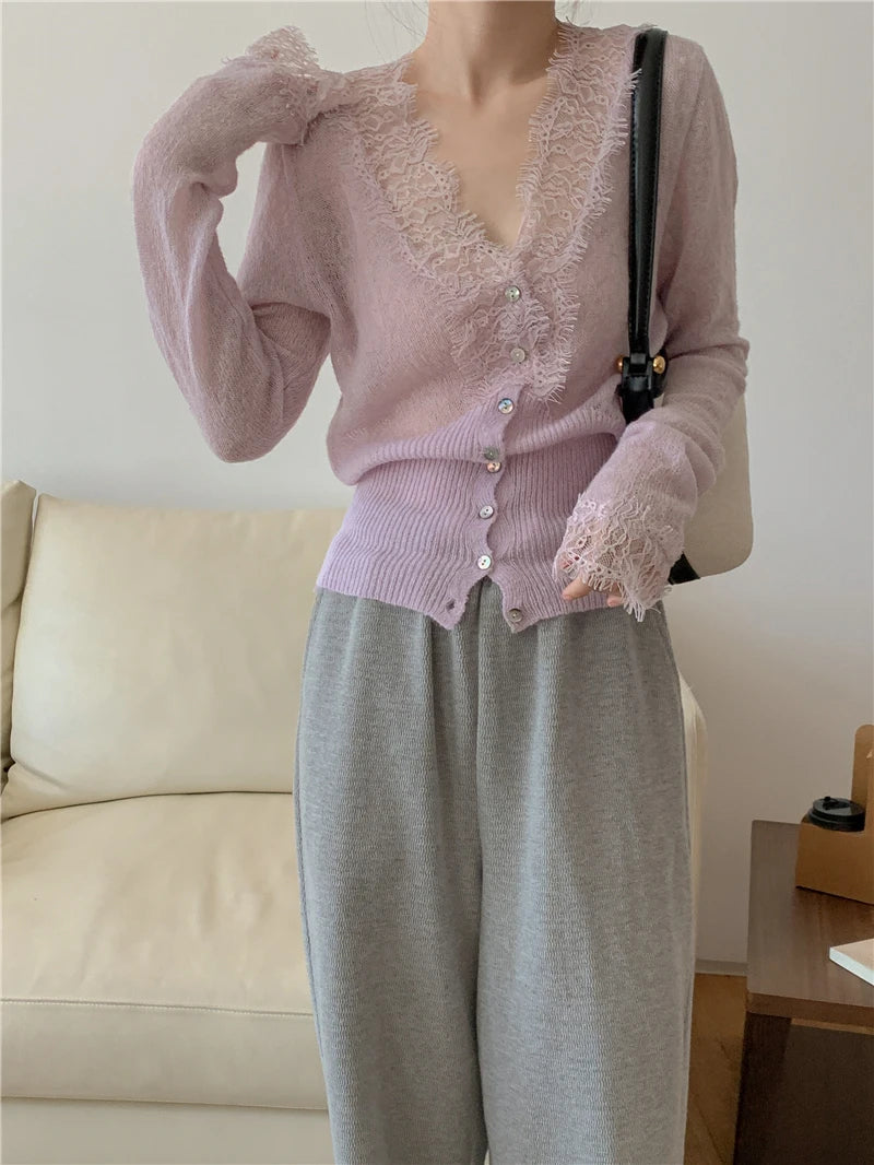 Elegant lace knit cardigan