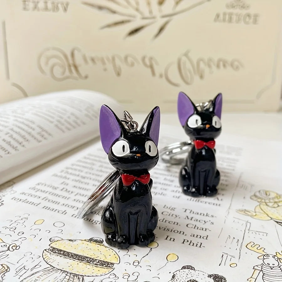 Charming black cat keychain in stainless metal