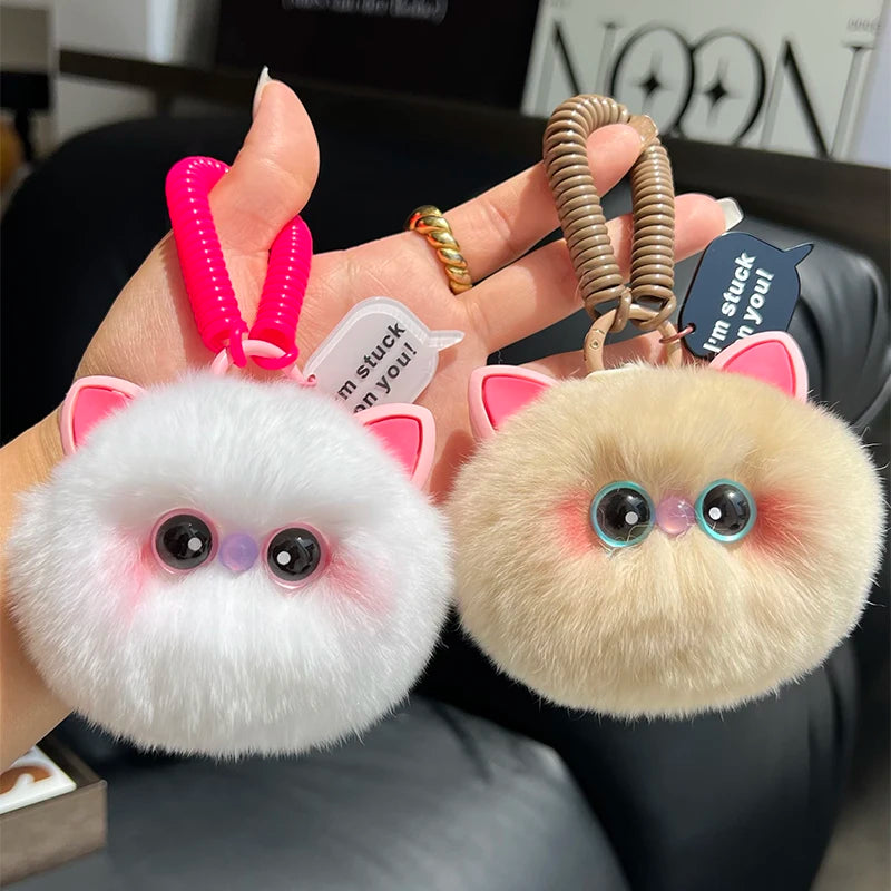 Cute kitten keychain with soft fur ball