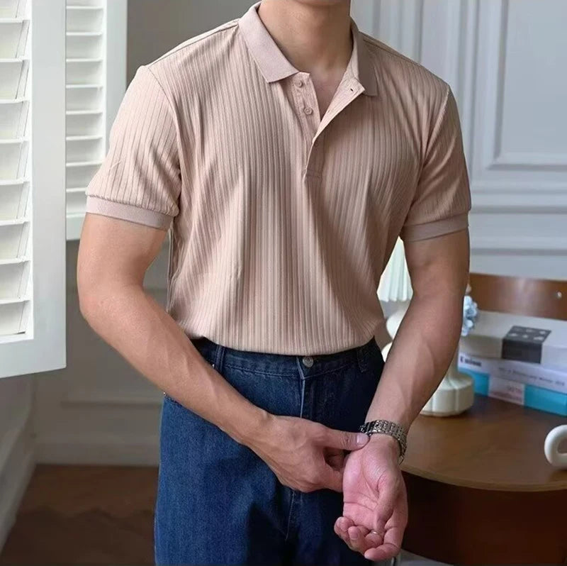 Vertical Striped Knit Polo Shirt