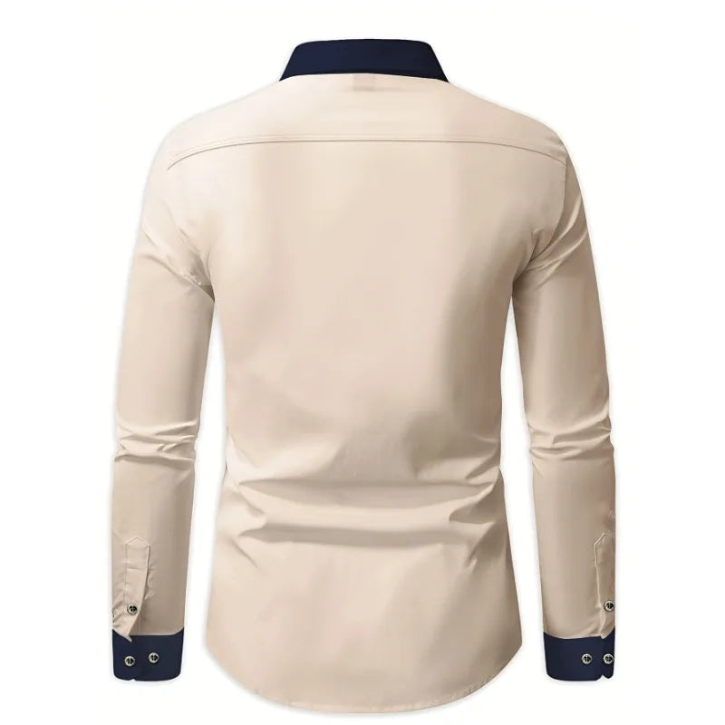 Khaki Patchwork Dress Shirt