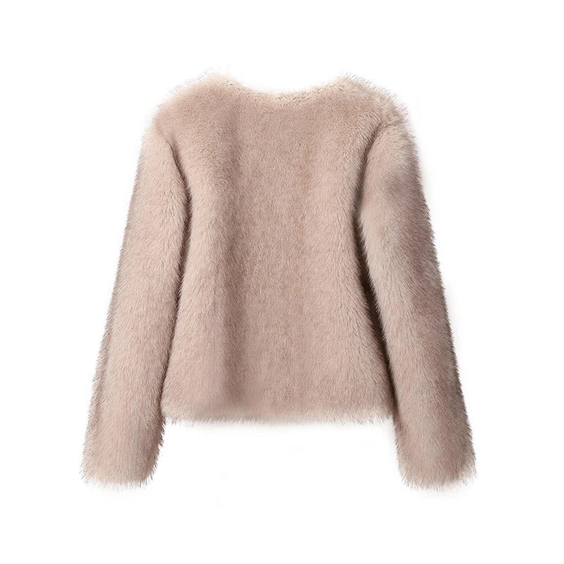 Gardient Luxury Faux Fur Coat
