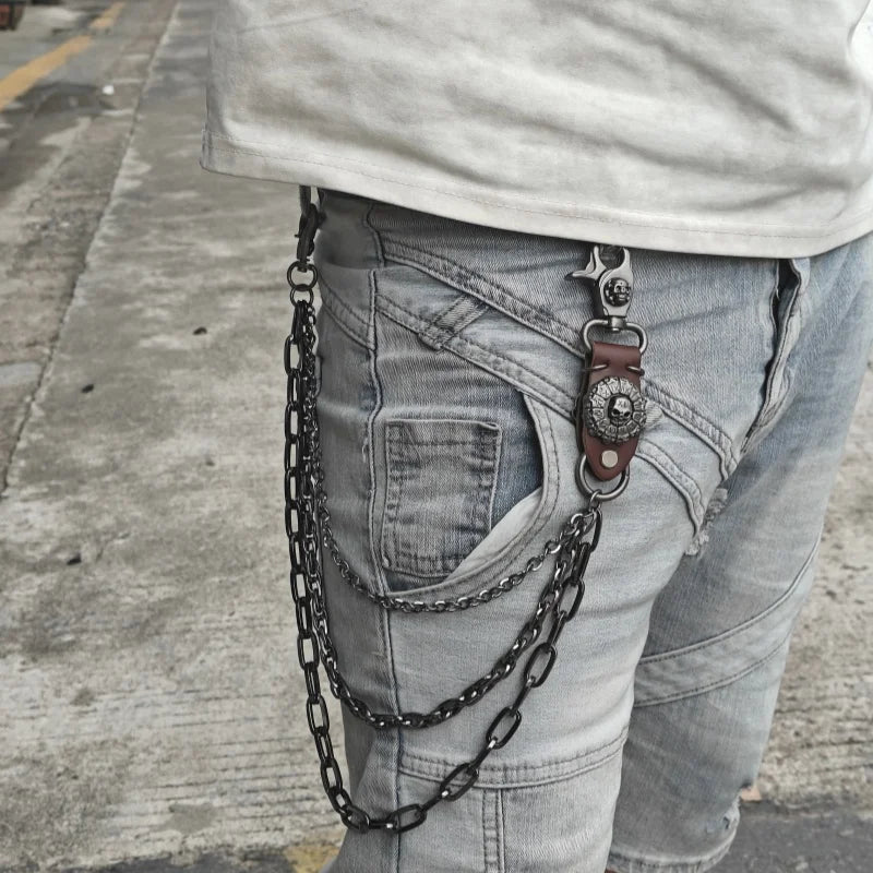 Multicolored Retro Punk Three Layers Pants Chain