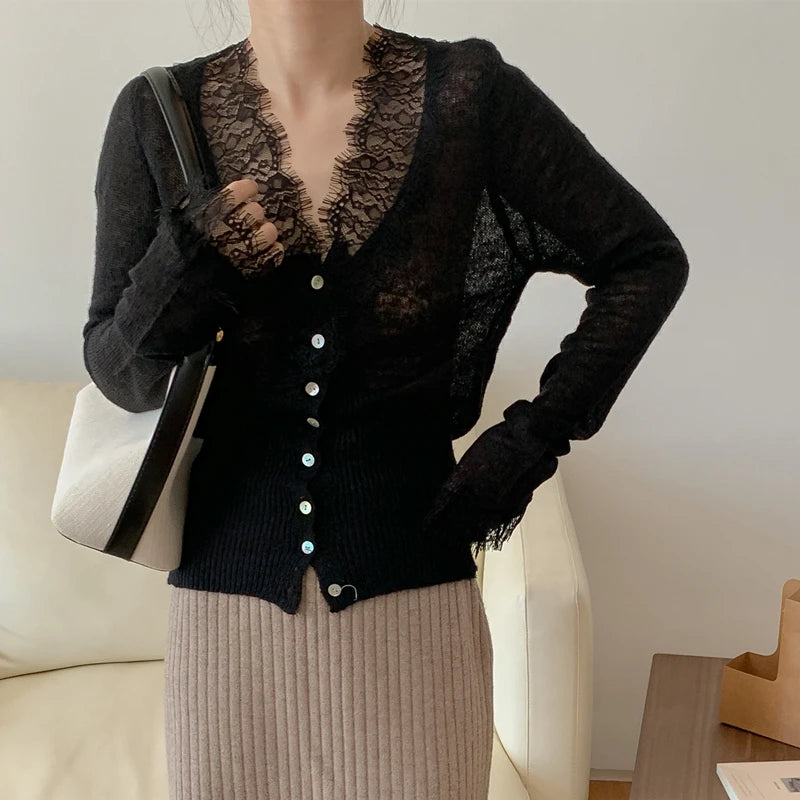 Elegant lace knit cardigan