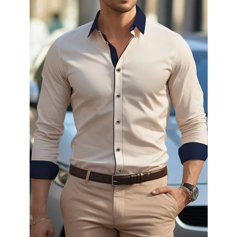 Khaki Patchwork Dress Shirt