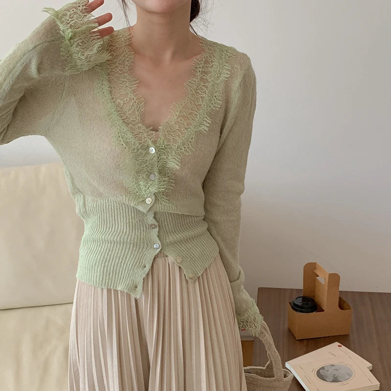 Elegant lace knit cardigan