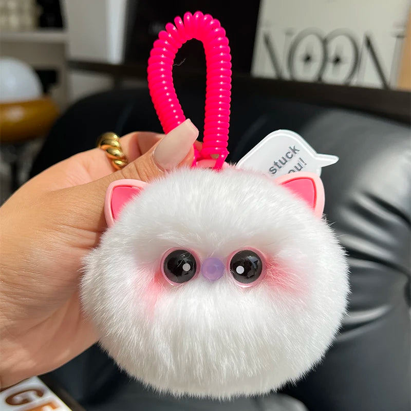 Cute kitten keychain with soft fur ball