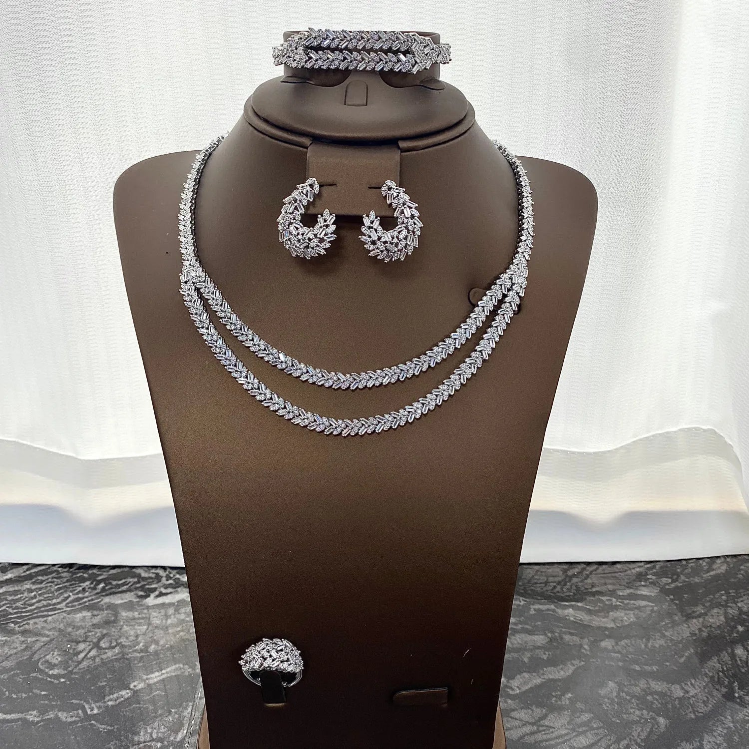 Luxury Bridal Jewelry 4 Pieces Cubic Zirconia Gold Plated